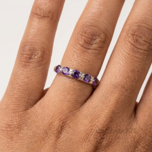 Amethyst Purple Stone Women's Half Eternity Band, 925 Sterling Silver Ring