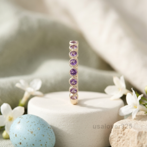Amethyst Gemstone Women's Half Eternity Band, 925 Sterling Silver Ring