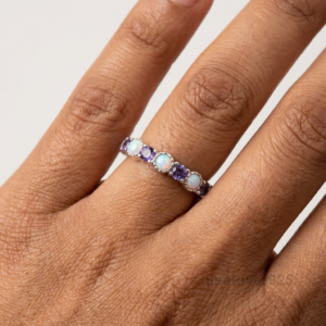 Amethyst and Opal Stone Women's Eternity Band, 925 Solid Sterling Silver