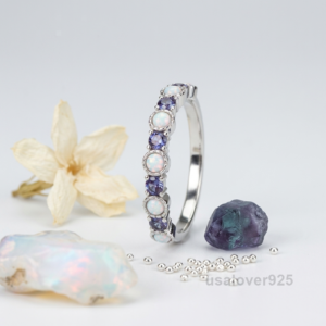 Amethyst and Opal Stone Women's Eternity Band, 925 Solid Sterling Silver