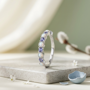 Amethyst and Opal Stone Women's Eternity Band, 925 Solid Sterling Silver