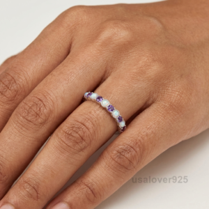 Sterling Silver Amethyst & Opal Ring | February & October Birthstone Band