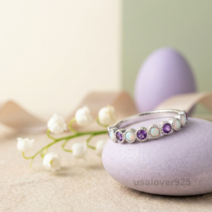 Sterling Silver Amethyst & Opal Ring | February & October Birthstone Band