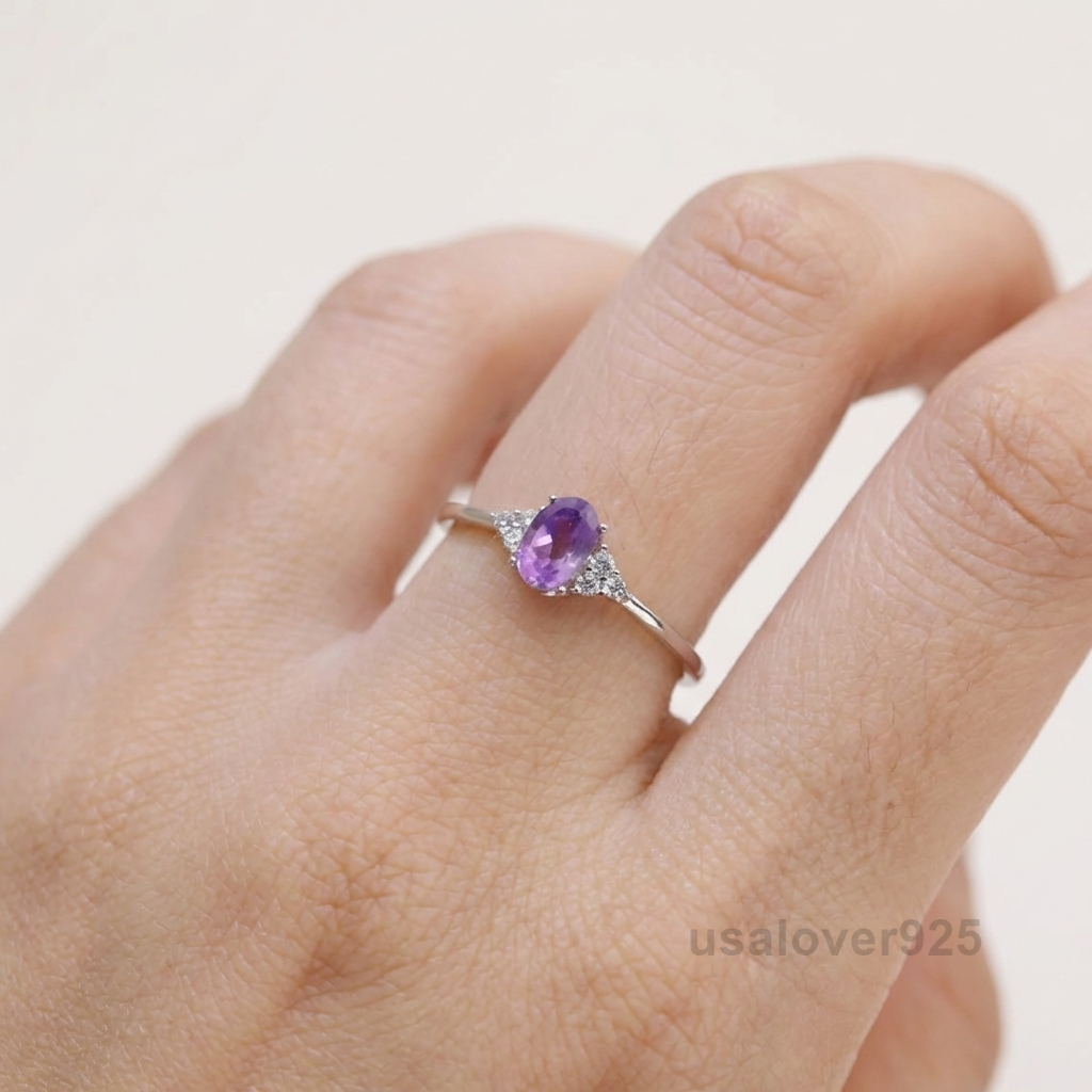 Sterling Silver Amethyst CZ Ring | February Birthstone Solitaire Jewelry