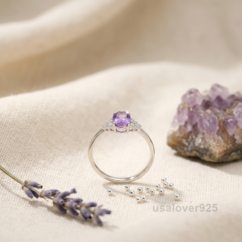Sterling Silver Amethyst CZ Ring | February Birthstone Solitaire Jewelry