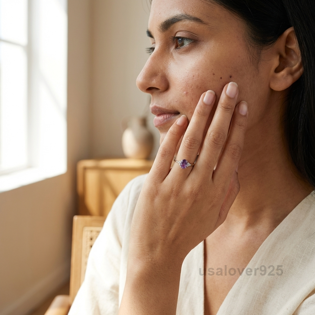 Sterling Silver Amethyst CZ Ring | February Birthstone Solitaire Jewelry