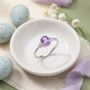 Sterling Silver Amethyst CZ Ring | February Birthstone Solitaire Jewelry