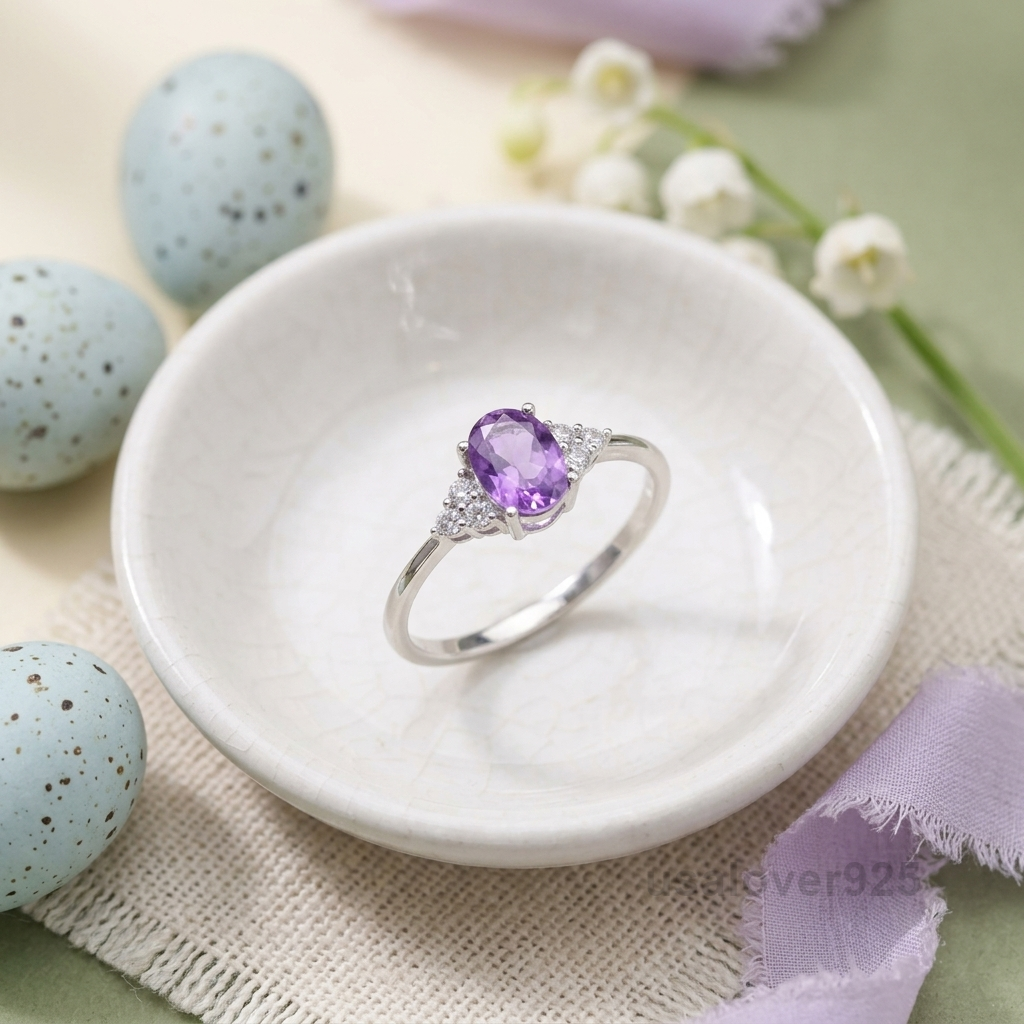 Sterling Silver Amethyst CZ Ring | February Birthstone Solitaire Jewelry
