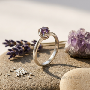 Amethyst Gemstone Solitaire Women's Ring, 925 Solid Sterling Silver Jewelry
