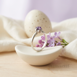 Amethyst Gemstone Solitaire Women's Ring, 925 Solid Sterling Silver Jewelry