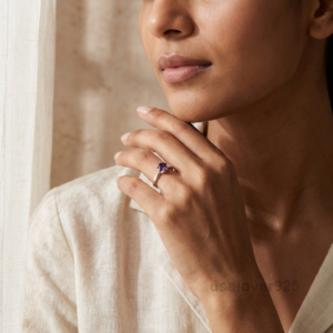 Amethyst Gemstone Solitaire Women's Ring, 925 Solid Sterling Silver Jewelry