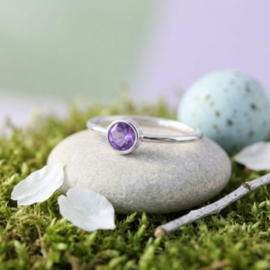 Amethyst Round Stone Women's Ring, 925 Sterling Silver Handmade Jewelry