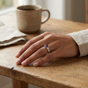 Amethyst Solitaire Ring, 925 Sterling Silver Purple Gemstone Jewelry