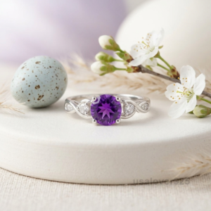 Amethyst Solitaire Ring, 925 Sterling Silver Purple Gemstone Jewelry