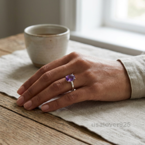 Amethyst Oval Stone Ring, 925 Sterling Silver Women’s Gemstone Band | USALover925