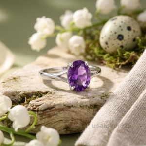 Sterling Silver Amethyst Ring | February Birthstone Oval Statement Jewelry