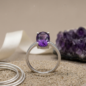 Amethyst Oval Stone Ring, 925 Sterling Silver Women’s Gemstone Band | USALover925