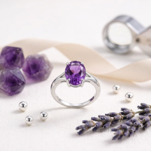 Sterling Silver Amethyst Ring | February Birthstone Oval Statement Jewelry