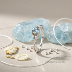 Sterling Silver Aquamarine Ring | March Birthstone Solitaire Women’s Band