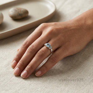 Sterling Silver Aquamarine Ring | March Birthstone Solitaire Women’s Band