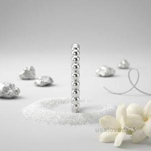 925 Sterling Silver Beads Round Band Ring, Simple Women's Jewelry