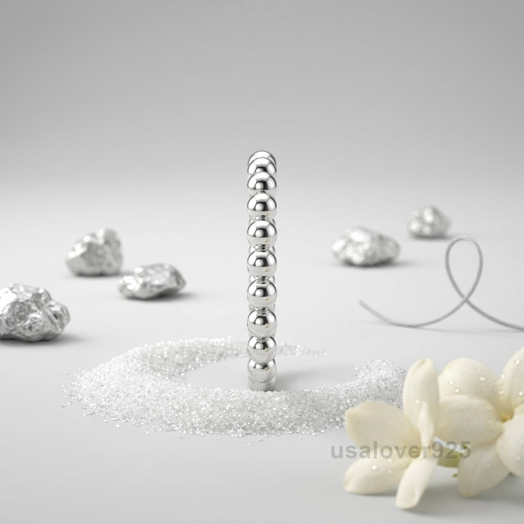 925 Sterling Silver Beads Round Band Ring, Simple Women's Jewelry