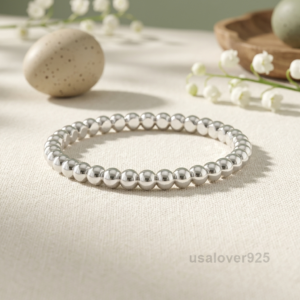 925 Sterling Silver Beads Round Band Ring, Simple Women's Jewelry