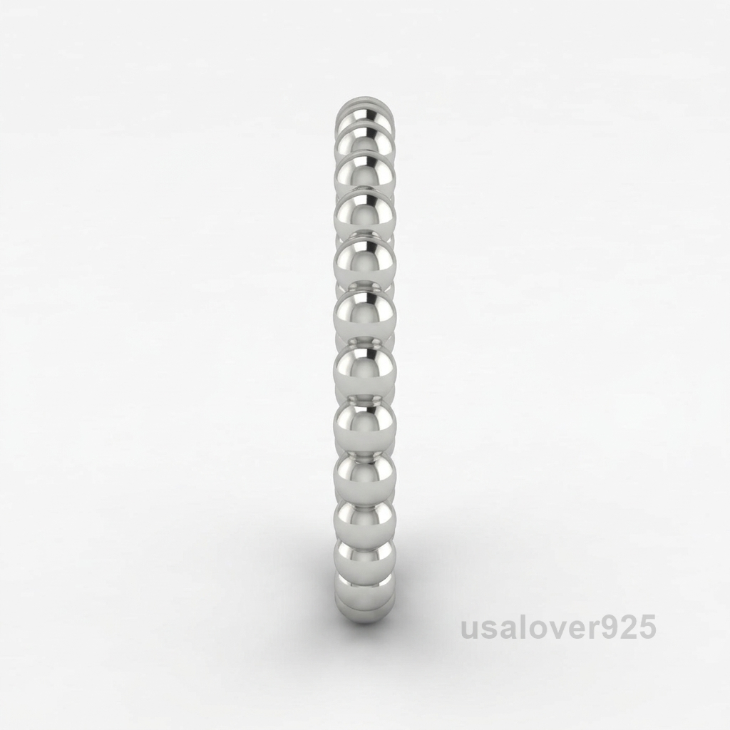 925 Sterling Silver Beads Round Band Ring, Simple Women's Jewelry