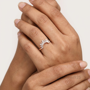 CZ Baguette Stone Curved Shape Half Eternity Band, 925 Solid Sterling Silver