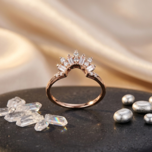 CZ Baguette Stone Curved Shape Half Eternity Band, 925 Solid Sterling Silver