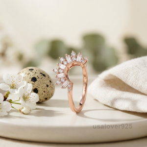 CZ Baguette Stone Curved Shape Half Eternity Band, 925 Solid Sterling Silver