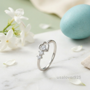 CZ Stone Heart Shape Solitaire Women's Band, 925 Solid Sterling Silver