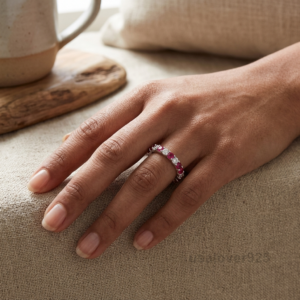 925 Sterling Silver Ruby & Diamond Eternity Ring for Women