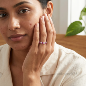 925 Sterling Silver Ruby & Diamond Eternity Ring for Women