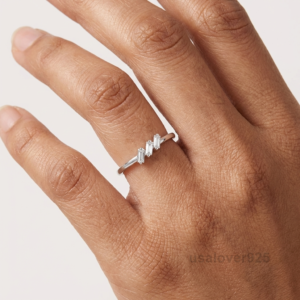 CZ Baguette Stone Band, 925 Solid Sterling Silver Jewelry