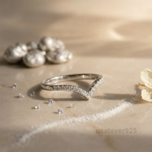 CZ Stone V Shape Eternity Band, 925 Sterling Silver Women's Jewelry