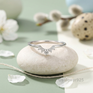 CZ V Shape Curved Chevron Eternity Band, 925 Solid Sterling Silver Jewelry