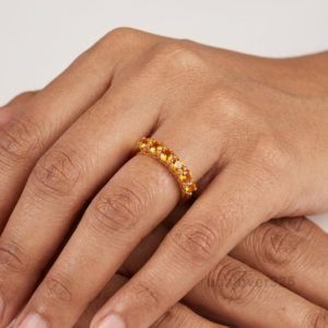 Yellow Citrine Stone Women's Half Eternity Band, 925 Solid Sterling Silver Ring