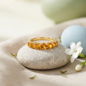 Yellow Citrine Stone Women's Half Eternity Band, 925 Solid Sterling Silver Ring