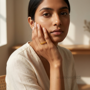 Yellow Citrine Stone Women's Half Eternity Band, 925 Solid Sterling Silver Ring