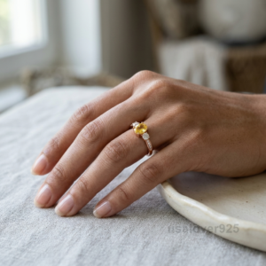 Citrine Solitaire Stone Ring – Premium 925 Sterling Silver Engagement Jewelry