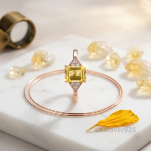 Citrine CZ Stone Ring, 925 Sterling Silver Yellow Gemstone Jewelry
