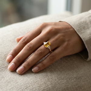 Citrine CZ Stone Ring, 925 Sterling Silver Yellow Gemstone Jewelry