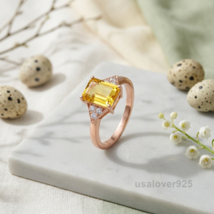 Citrine CZ Stone Ring, 925 Sterling Silver Yellow Gemstone Jewelry