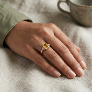 Citrine CZ Stone Ring, 925 Sterling Silver Yellow Gemstone Jewelry