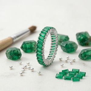 Emerald Baguette Stone Women's Full Eternity Band, 925 Solid Sterling Silver