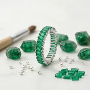 Emerald Baguette Stone Women's Full Eternity Band, 925 Solid Sterling Silver