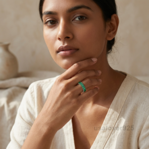 Emerald Baguette Stone Women's Full Eternity Band, 925 Solid Sterling Silver