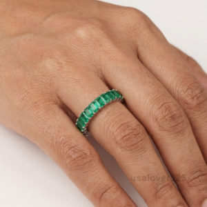 Emerald Baguette Stone Women's Full Eternity Band, 925 Solid Sterling Silver