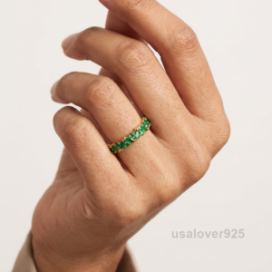 Emerald Gemstone Women's Eternity Band, 925 Solid Sterling Silver